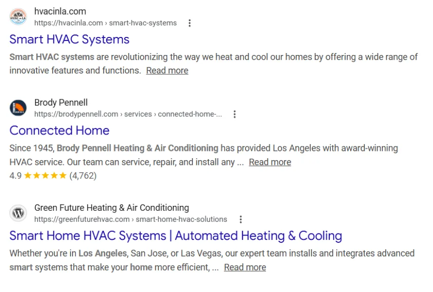 Market segment examples - HVAC Google results.