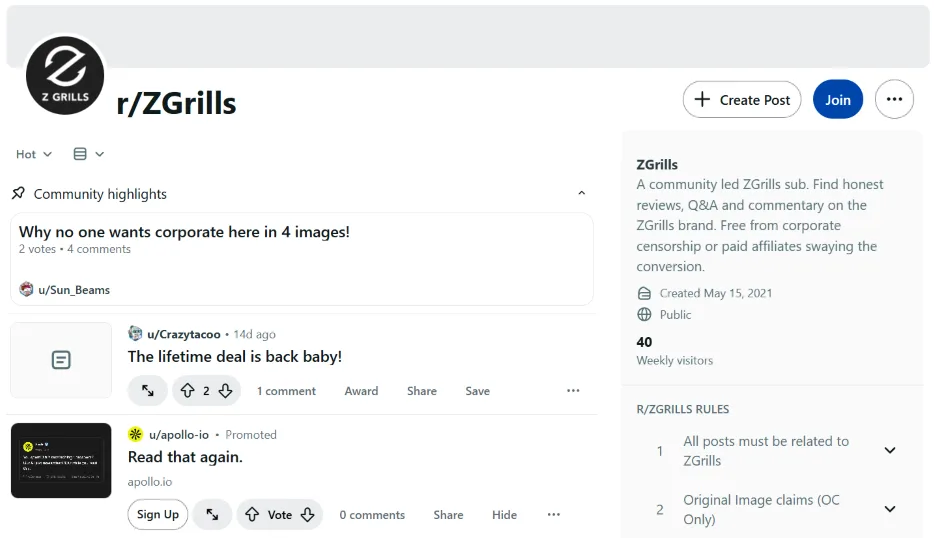 Market segment examples - Zgrills on Reddit