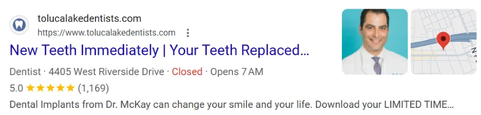 small business websites - dentist Google Ad