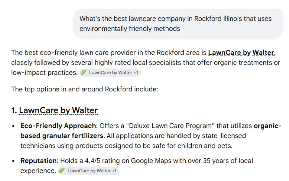 How to influence buyers - new AI search result with environmentally friendly options.