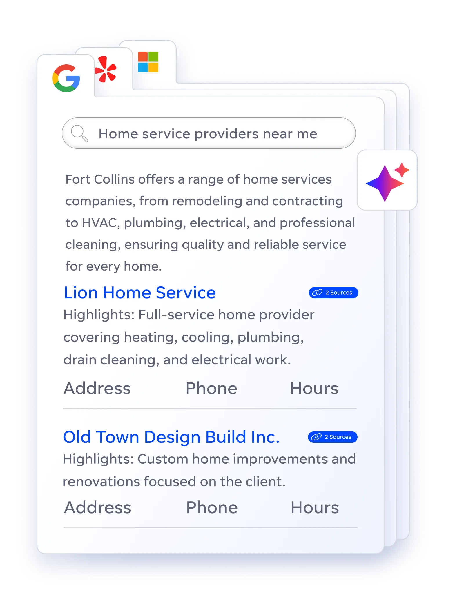 Search engine results page displaying local home service providers for a nearby service search