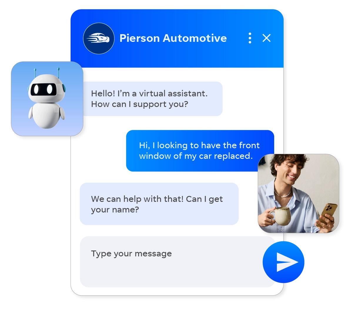Live chat widget example on an business website