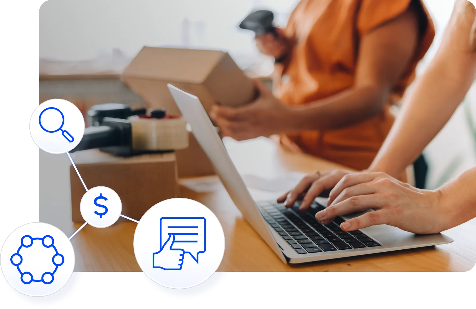 Business workspace with laptop displaying marketing campaign analytics