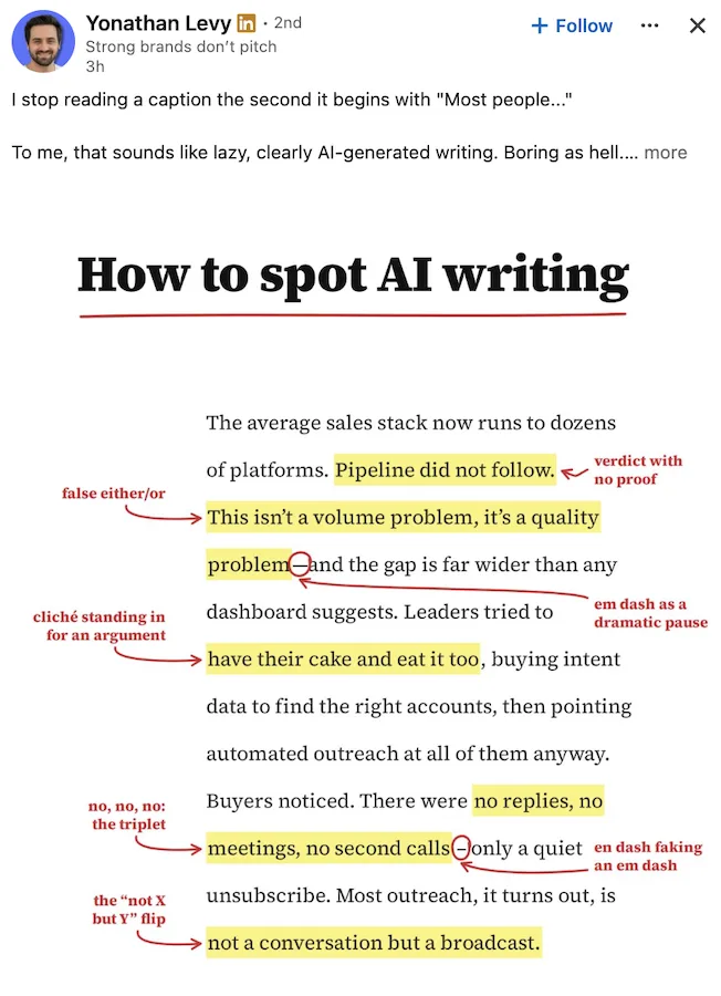 ai copy tells linkedin post