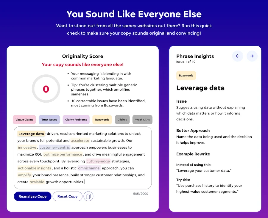 you sound like everyone else copy grader example